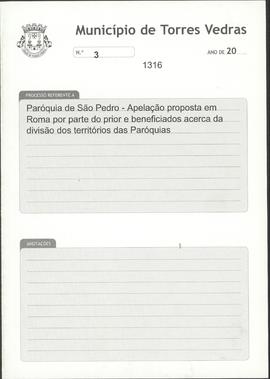 Apela&ccedil;&atilde;o proposta em Roma por parte do prior e beneficiados acerca da divis&atilde;o dos territ&oacute;rios das...